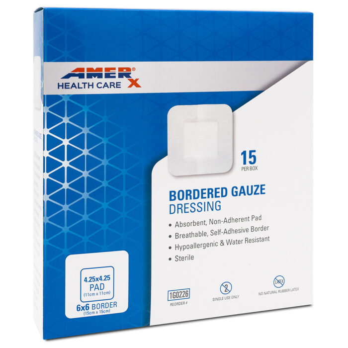 AMERX Bordered Gauze Dressing, 6x6 Dressing (4.25x4.25 Pad)