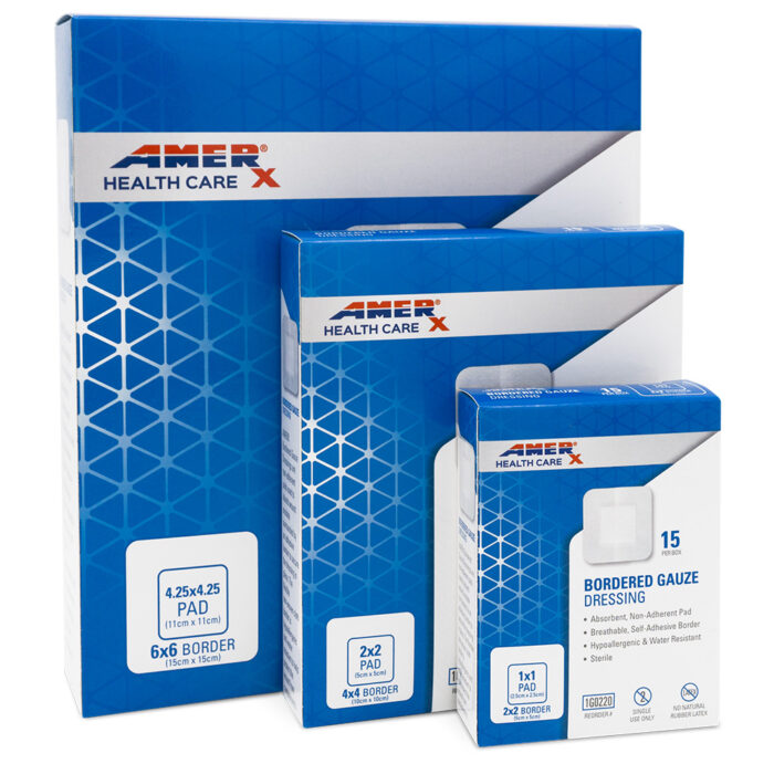 AMERX Bordered Gauze Dressing - 3 Boxes of Various Sizes